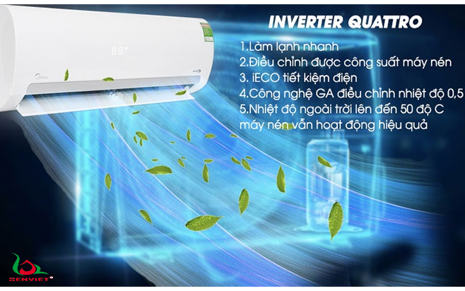 công nghệ inverter quattro điều hòa midea